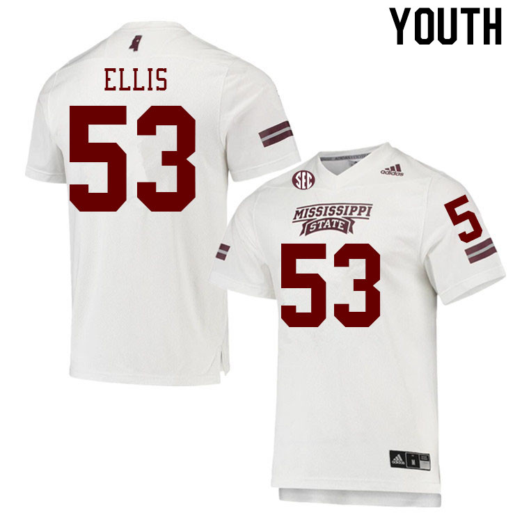 Youth #53 Malik Ellis Mississippi State Bulldogs College Football Jerseys Stitched Sale-White - Click Image to Close